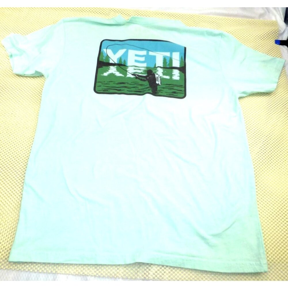 Yeti Mens Fishing Graphic T-Shirt Light Green Large Cotton/Polyester Blend - Picture 3 of 7